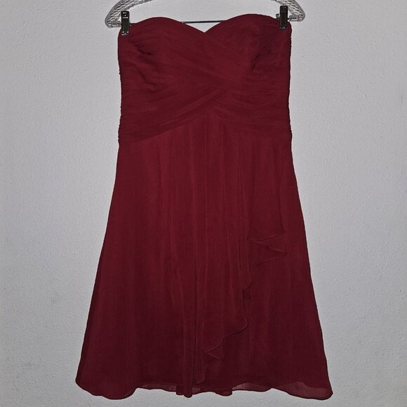 David's Bridal Strapless Red Dress Short Lined Size 6 Formal Bridesmaid Prom - Picture 1 of 10